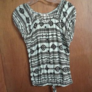 Agenda Pullover Blouse Mint Green & Black Medium